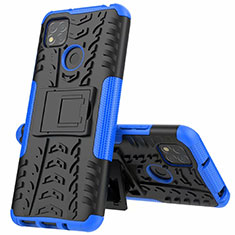 Silicone Matte Finish and Plastic Back Cover Case with Stand A01 for Xiaomi Redmi 9 Activ Blue