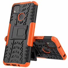 Silicone Matte Finish and Plastic Back Cover Case with Stand A01 for Xiaomi Redmi 9 Activ Orange