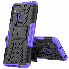 Silicone Matte Finish and Plastic Back Cover Case with Stand A01 for Xiaomi Redmi 9C NFC Purple