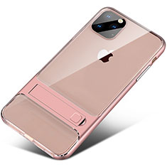 Silicone Matte Finish and Plastic Back Cover Case with Stand A02 for Apple iPhone 11 Pro Rose Gold