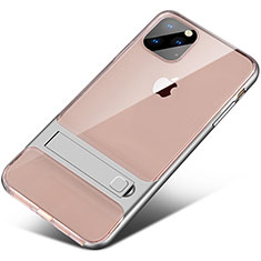 Silicone Matte Finish and Plastic Back Cover Case with Stand A02 for Apple iPhone 11 Pro Silver