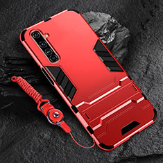 Silicone Matte Finish and Plastic Back Cover Case with Stand A02 for Realme 6 Pro Red