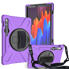Silicone Matte Finish and Plastic Back Cover Case with Stand A02 for Samsung Galaxy Tab S7 4G 11 SM-T875 Purple