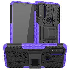 Silicone Matte Finish and Plastic Back Cover Case with Stand A03 for Motorola Moto G Pure Purple