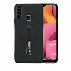 Silicone Matte Finish and Plastic Back Cover Case with Stand A03 for Samsung Galaxy A20s Black