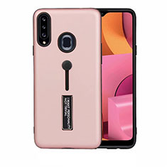 Silicone Matte Finish and Plastic Back Cover Case with Stand A03 for Samsung Galaxy A20s Rose Gold