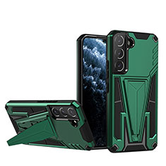 Silicone Matte Finish and Plastic Back Cover Case with Stand A03 for Samsung Galaxy S22 5G Green