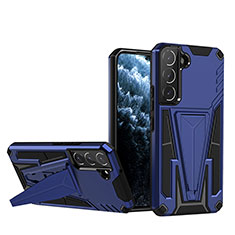 Silicone Matte Finish and Plastic Back Cover Case with Stand A03 for Samsung Galaxy S23 5G Blue