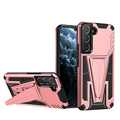 Silicone Matte Finish and Plastic Back Cover Case with Stand A03 for Samsung Galaxy S23 Plus 5G Rose Gold