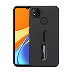 Silicone Matte Finish and Plastic Back Cover Case with Stand A03 for Xiaomi Redmi 9C Black