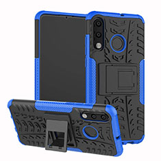 Silicone Matte Finish and Plastic Back Cover Case with Stand A04 for Huawei P30 Lite XL Blue