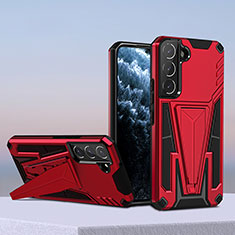 Silicone Matte Finish and Plastic Back Cover Case with Stand A04 for Samsung Galaxy S21 5G Red