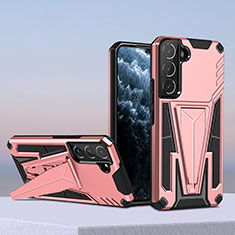 Silicone Matte Finish and Plastic Back Cover Case with Stand A04 for Samsung Galaxy S21 5G Rose Gold