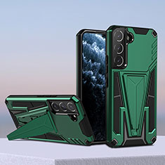 Silicone Matte Finish and Plastic Back Cover Case with Stand A04 for Samsung Galaxy S22 Plus 5G Green