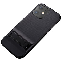 Silicone Matte Finish and Plastic Back Cover Case with Stand A05 for Apple iPhone 11 Black