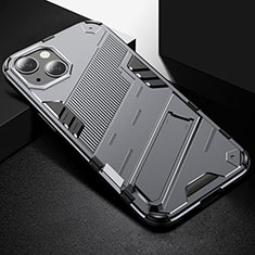 Silicone Matte Finish and Plastic Back Cover Case with Stand A05 for Apple iPhone 15 Gray