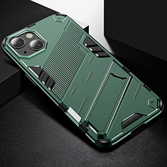 Silicone Matte Finish and Plastic Back Cover Case with Stand A05 for Apple iPhone 15 Plus Green