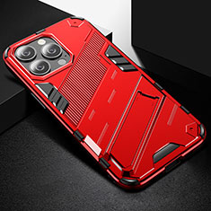 Silicone Matte Finish and Plastic Back Cover Case with Stand A05 for Apple iPhone 15 Pro Max Red