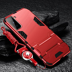 Silicone Matte Finish and Plastic Back Cover Case with Stand A05 for Samsung Galaxy S22 Plus 5G Red