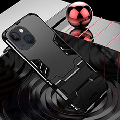 Silicone Matte Finish and Plastic Back Cover Case with Stand A06 for Apple iPhone 15 Black