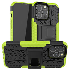 Silicone Matte Finish and Plastic Back Cover Case with Stand A07 for Apple iPhone 13 Pro Green