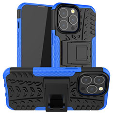 Silicone Matte Finish and Plastic Back Cover Case with Stand A07 for Apple iPhone 13 Pro Max Blue