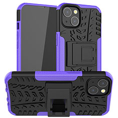 Silicone Matte Finish and Plastic Back Cover Case with Stand A07 for Apple iPhone 13 Purple