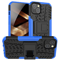 Silicone Matte Finish and Plastic Back Cover Case with Stand A07 for Apple iPhone 15 Blue