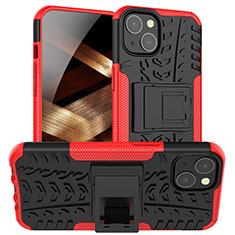 Silicone Matte Finish and Plastic Back Cover Case with Stand A07 for Apple iPhone 15 Plus Red