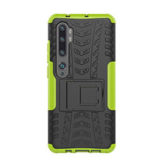 Silicone Matte Finish and Plastic Back Cover Case with Stand D01 for Xiaomi Mi Note 10 Pro Green