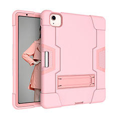 Silicone Matte Finish and Plastic Back Cover Case with Stand for Apple iPad Air 10.9 (2020) Pink