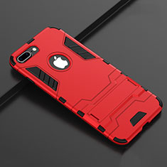 Silicone Matte Finish and Plastic Back Cover Case with Stand for Apple iPhone 7 Plus Red