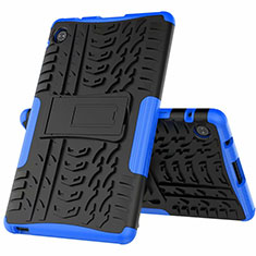 Silicone Matte Finish and Plastic Back Cover Case with Stand for Huawei MatePad T 8 Blue