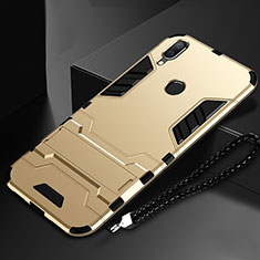 Silicone Matte Finish and Plastic Back Cover Case with Stand for Huawei P Smart (2019) Gold