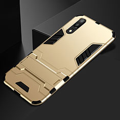 Silicone Matte Finish and Plastic Back Cover Case with Stand for Huawei P20 Gold