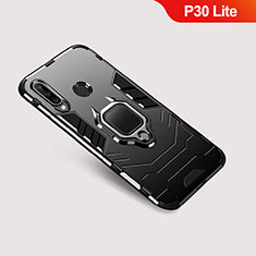 Silicone Matte Finish and Plastic Back Cover Case with Stand for Huawei P30 Lite New Edition Black