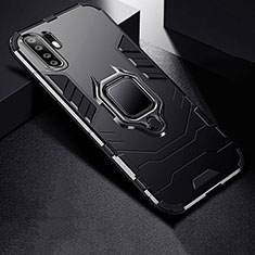 Silicone Matte Finish and Plastic Back Cover Case with Stand for Huawei P30 Pro New Edition Black