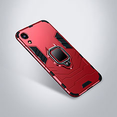 Silicone Matte Finish and Plastic Back Cover Case with Stand for Huawei Y6 (2019) Red