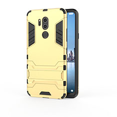 Silicone Matte Finish and Plastic Back Cover Case with Stand for LG G7 Yellow