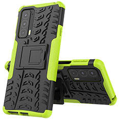 Silicone Matte Finish and Plastic Back Cover Case with Stand for Motorola Moto Edge 20 5G Green