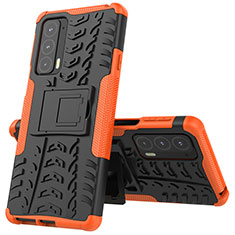 Silicone Matte Finish and Plastic Back Cover Case with Stand for Motorola Moto Edge 20 5G Orange