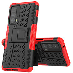 Silicone Matte Finish and Plastic Back Cover Case with Stand for Motorola Moto Edge 20 Pro 5G Red