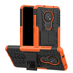 Silicone Matte Finish and Plastic Back Cover Case with Stand for Nokia 7.2 Orange