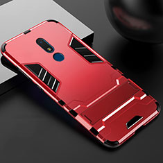 Silicone Matte Finish and Plastic Back Cover Case with Stand for Nokia C3 Red