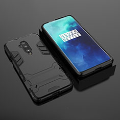 Silicone Matte Finish and Plastic Back Cover Case with Stand for OnePlus 7T Pro 5G Black