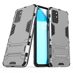 Silicone Matte Finish and Plastic Back Cover Case with Stand for OnePlus 9R 5G Gray