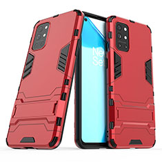 Silicone Matte Finish and Plastic Back Cover Case with Stand for OnePlus 9R 5G Red