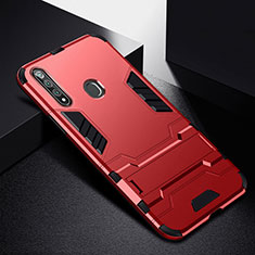 Silicone Matte Finish and Plastic Back Cover Case with Stand for Oppo A8 Red