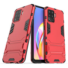 Silicone Matte Finish and Plastic Back Cover Case with Stand for Oppo F19 Pro Red