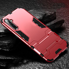 Silicone Matte Finish and Plastic Back Cover Case with Stand for Oppo K5 Red